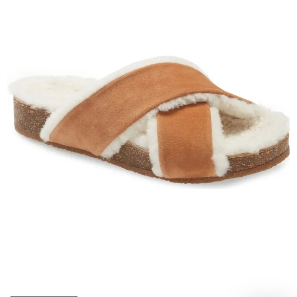 Jenni Kayne Genuine Shearling calf Hair Cross Strap Slide Sandals us 6 eu 36